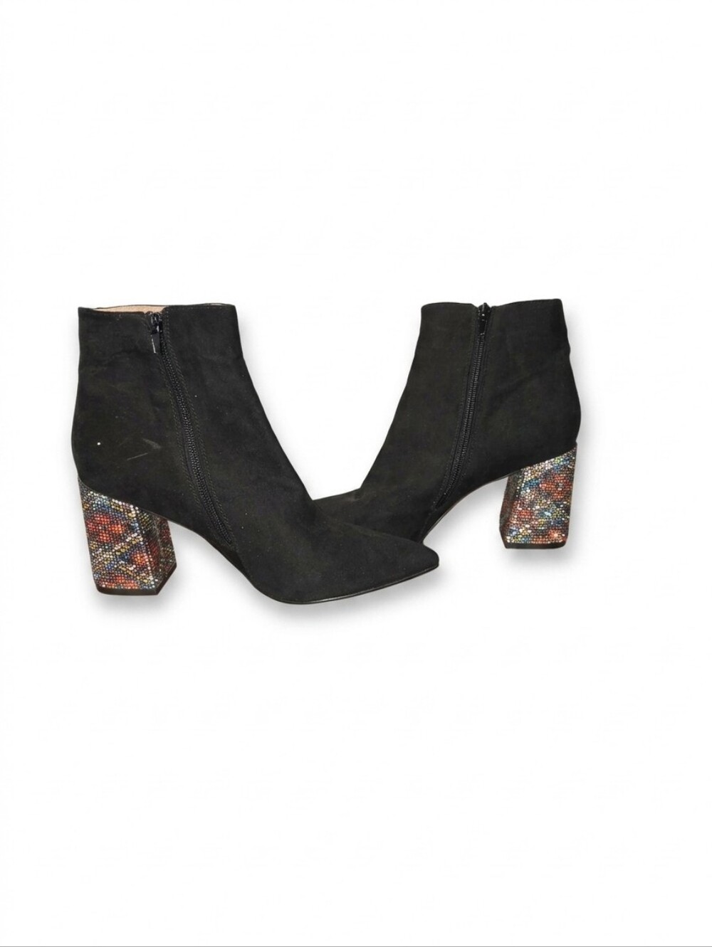 Betsey Johnson Kassie Black Faux Suede Rhinestone Block Heel Ankle Booties Sz 10